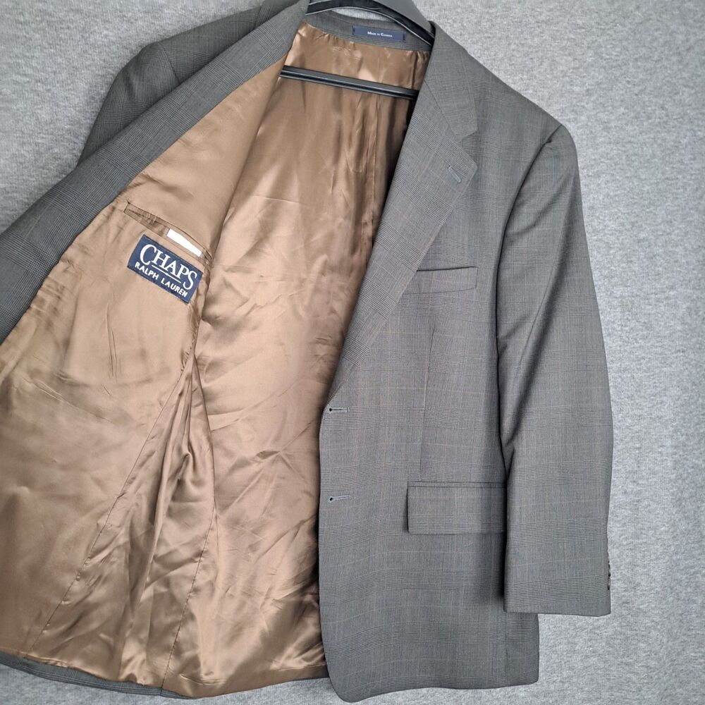 Chaps Ralph Lauren Mens Glen Plaid Wool Blazer Sport Coat Vintage 44S Gray Brown - Picture 9 of 16